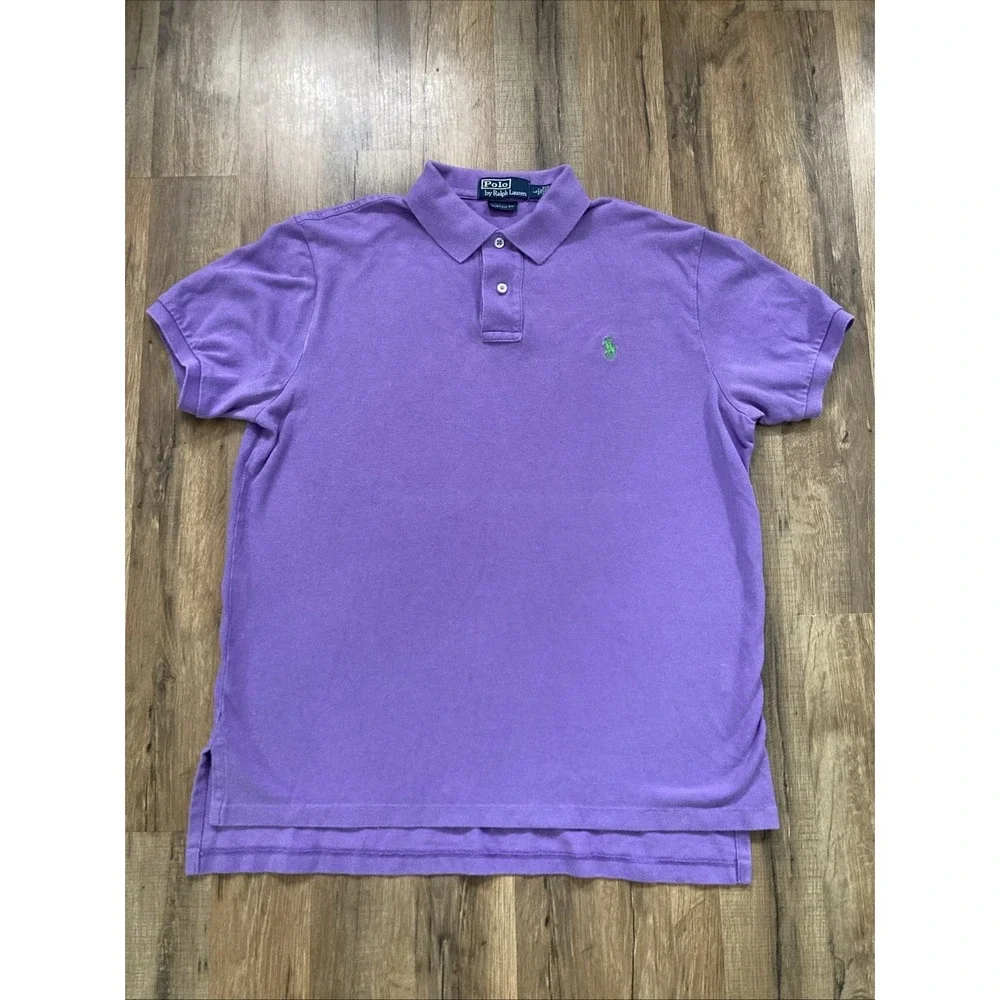 Polo Ralph Lauren Polo Shirt Mens Large Purple Custom Fit Vintage Green Pony